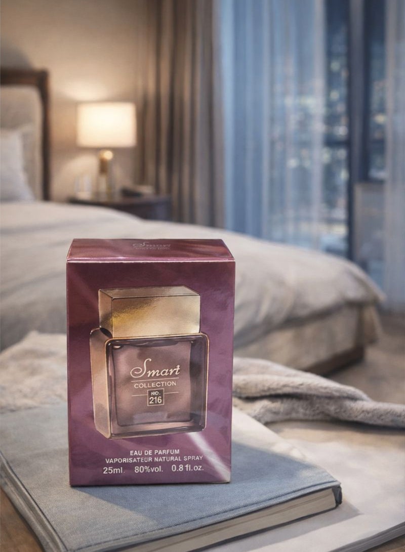 عطر أو دو بارفان زهري 25 مل للنساء | سمارت كولكشن رقم 216 | عطر بخاخ طبيعي طويل الثبات بنفحات منعشة وزهرية ولمسات مسك ناعمة